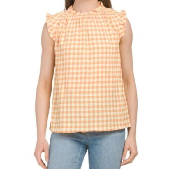 Nanette Lepore Tops - Nanette Lepore Women's Crinkle Gingham Tank Top Yellow Tangerine Size L